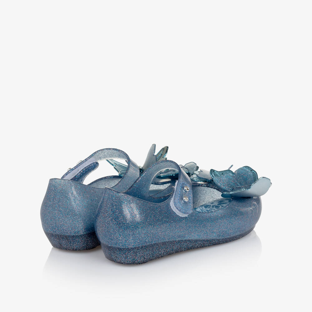 Mini Melissa-Girls Blue Glitter Butterfly Bar Shoes | Childrensalon Outlet