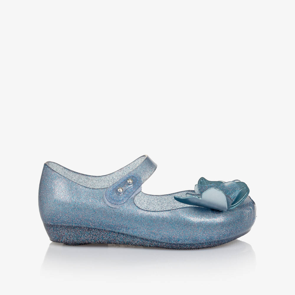 Mini Melissa-Girls Blue Glitter Butterfly Bar Shoes | Childrensalon Outlet