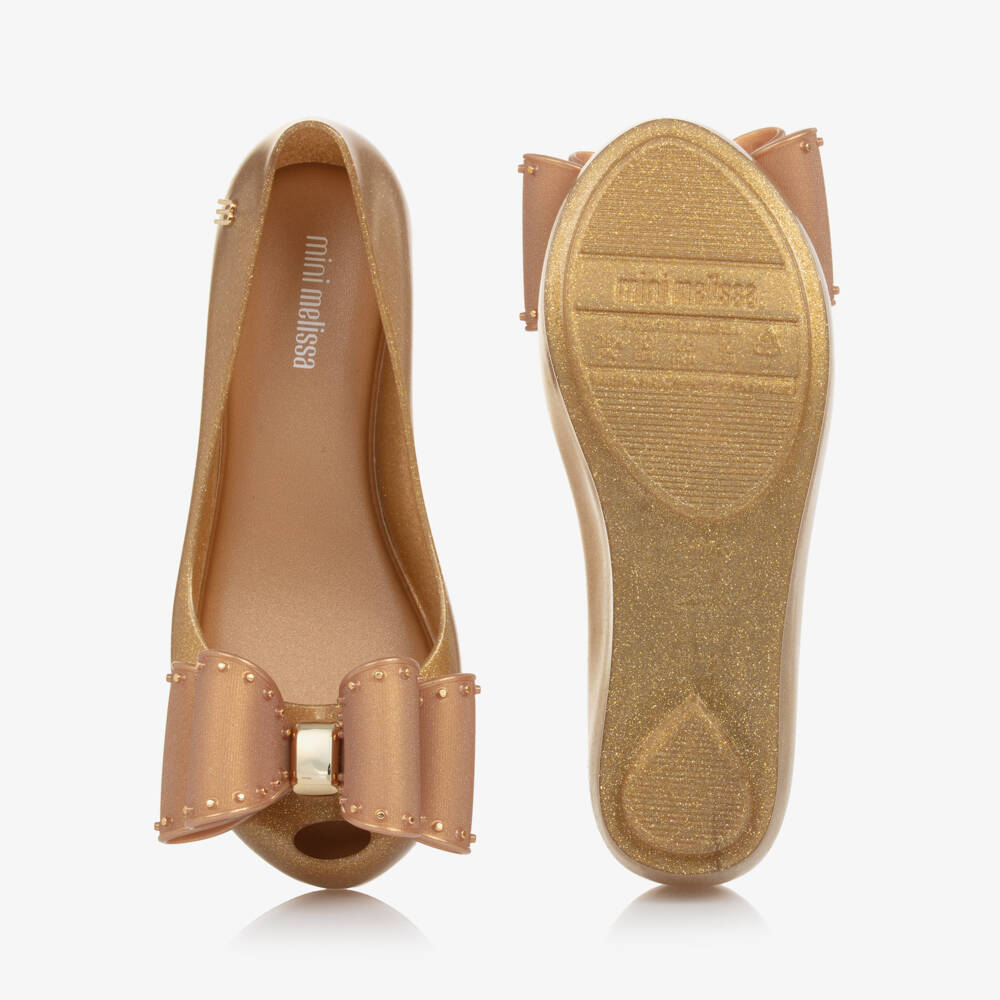 Mini Melissa-Girls Glittering Bow Jelly Ballet Flats | Childrensalon Outlet
