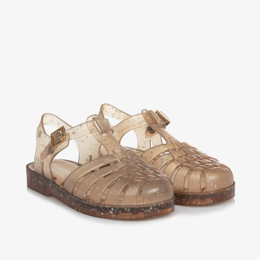 Mini Melissa-Girls Glittering Gold Jelly Sandals | Childrensalon Outlet