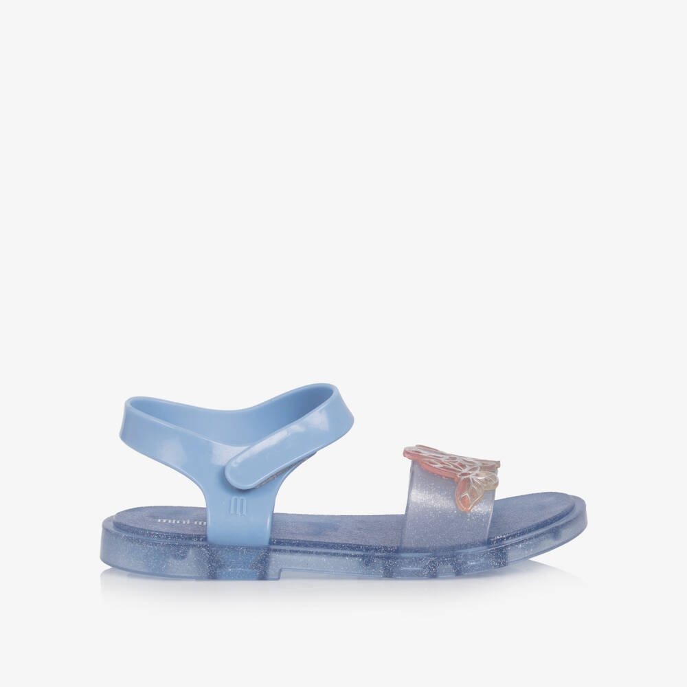 Mini Melissa-Girls Glittery Blue Butterfly Jelly Sandals | Childrensalon Outlet