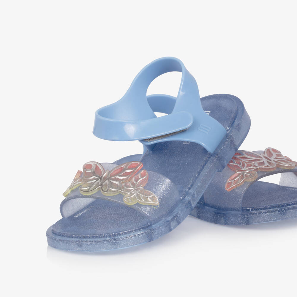 Mini Melissa-Girls Glittery Blue Butterfly Jelly Sandals | Childrensalon Outlet