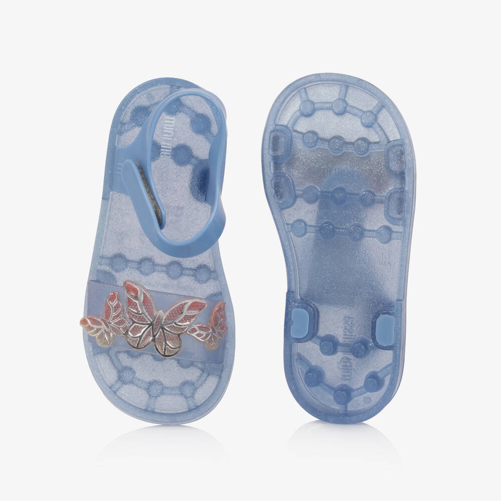 Mini Melissa-Girls Glittery Blue Butterfly Jelly Sandals | Childrensalon Outlet