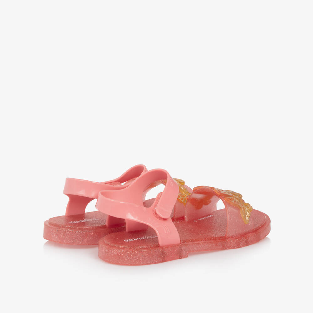 Mini Melissa-Girls Glittery Pink Butterfly Jelly Sandals | Childrensalon Outlet