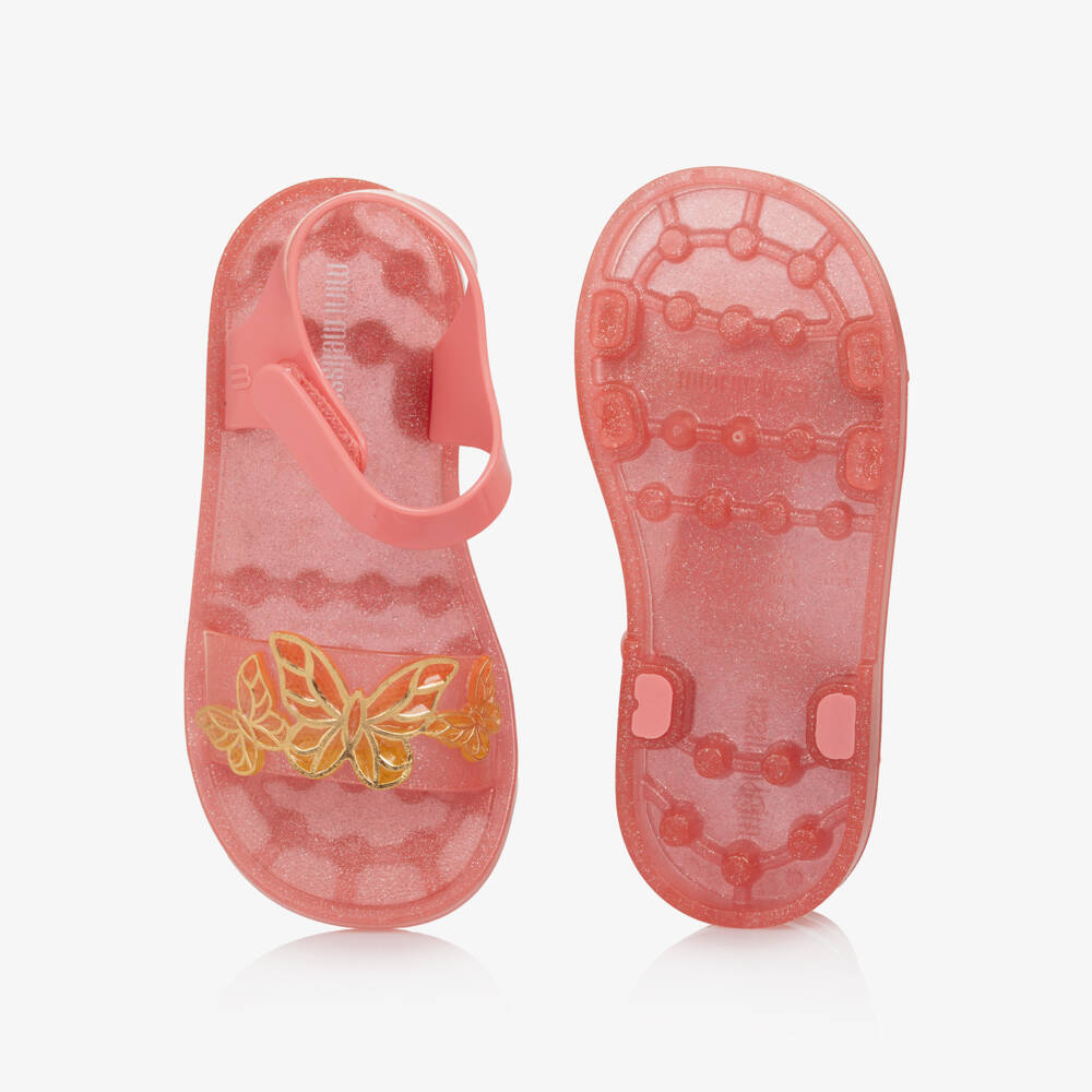 Mini Melissa-Girls Glittery Pink Butterfly Jelly Sandals | Childrensalon Outlet