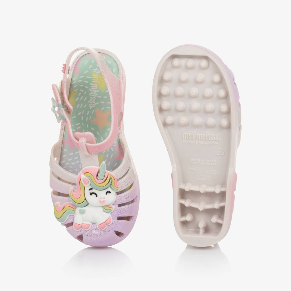 Mini Melissa-Girls Glittery Pink Ombré Unicorn Jelly Sandals | Childrensalon Outlet