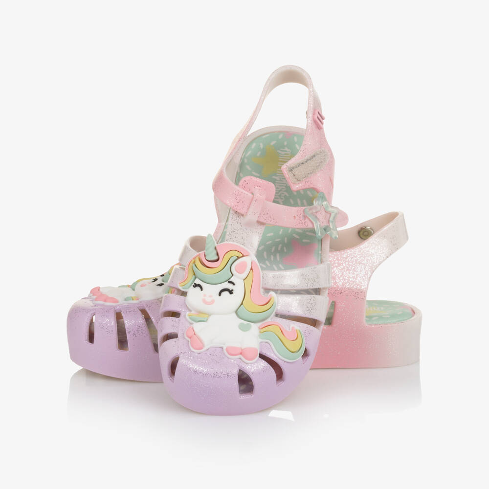 Mini Melissa-Girls Glittery Pink Ombré Unicorn Jelly Sandals | Childrensalon Outlet
