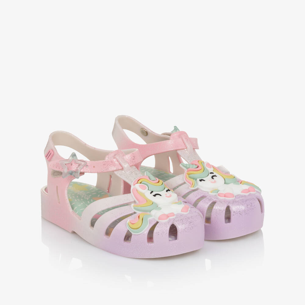 Mini Melissa-Girls Glittery Pink Ombré Unicorn Jelly Sandals | Childrensalon Outlet