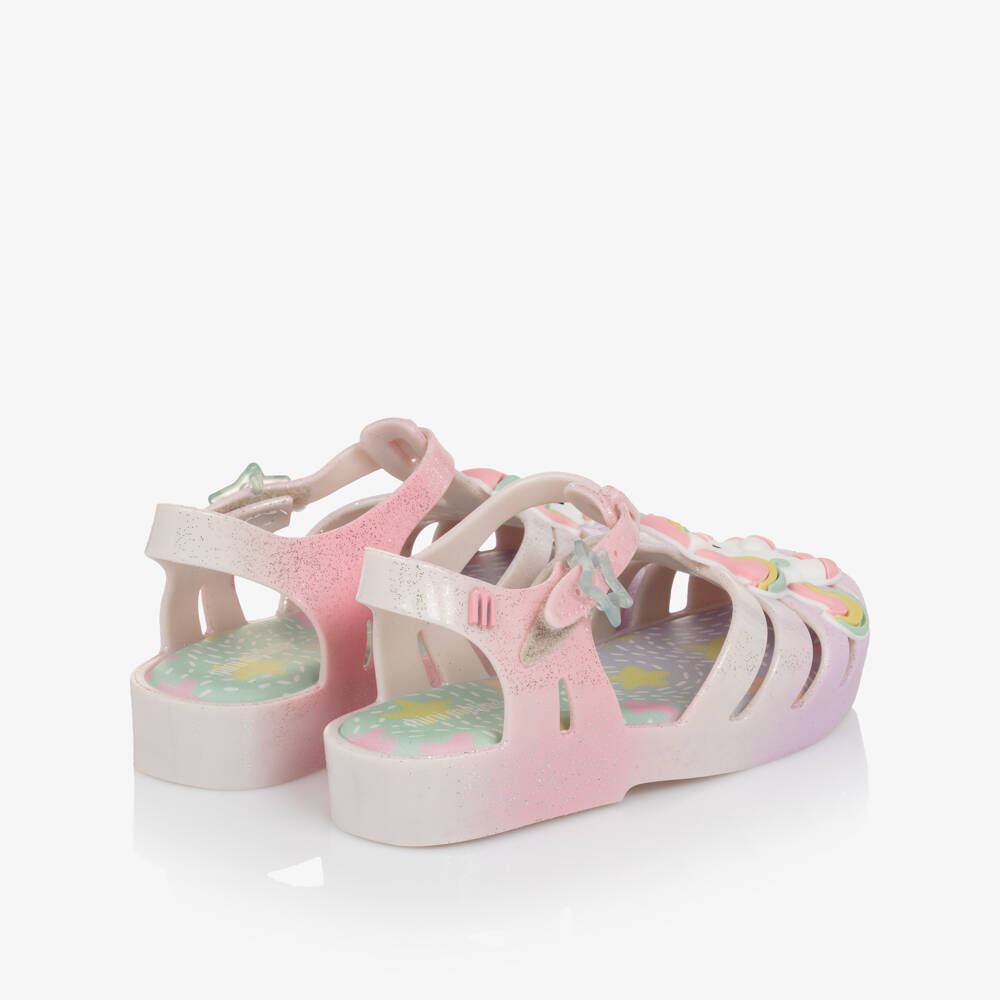 Mini Melissa-Girls Glittery Pink Ombré Unicorn Jelly Sandals | Childrensalon Outlet
