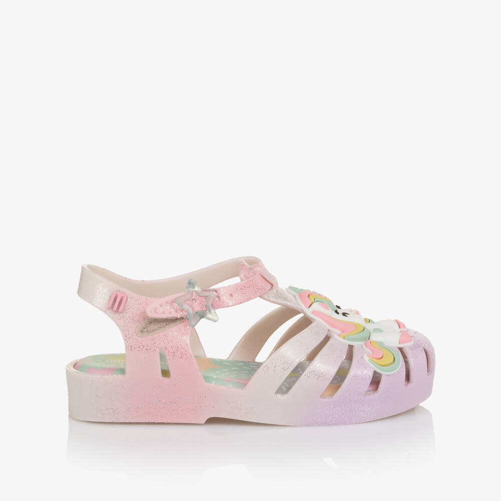 Mini Melissa-Girls Glittery Pink Ombré Unicorn Jelly Sandals | Childrensalon Outlet