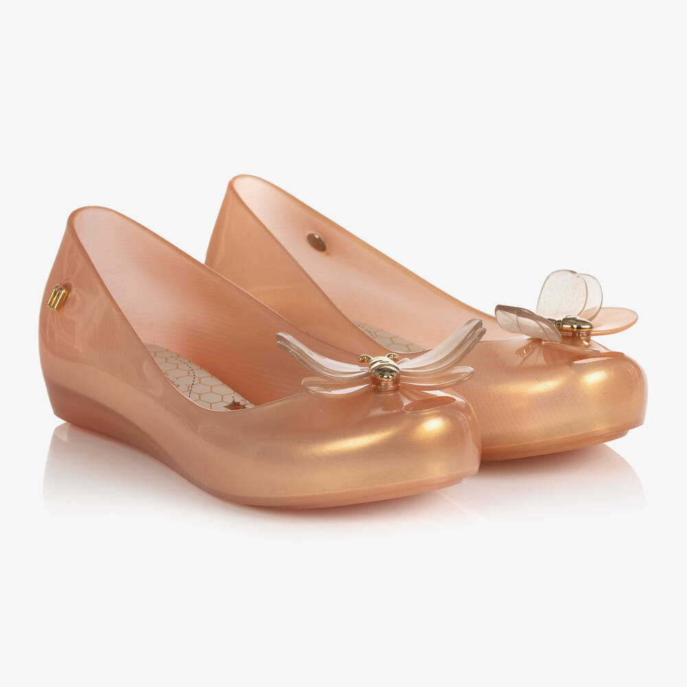 Mini Melissa - Girls Gold Bugs Jelly Ballerina Pumps | Childrensalon
