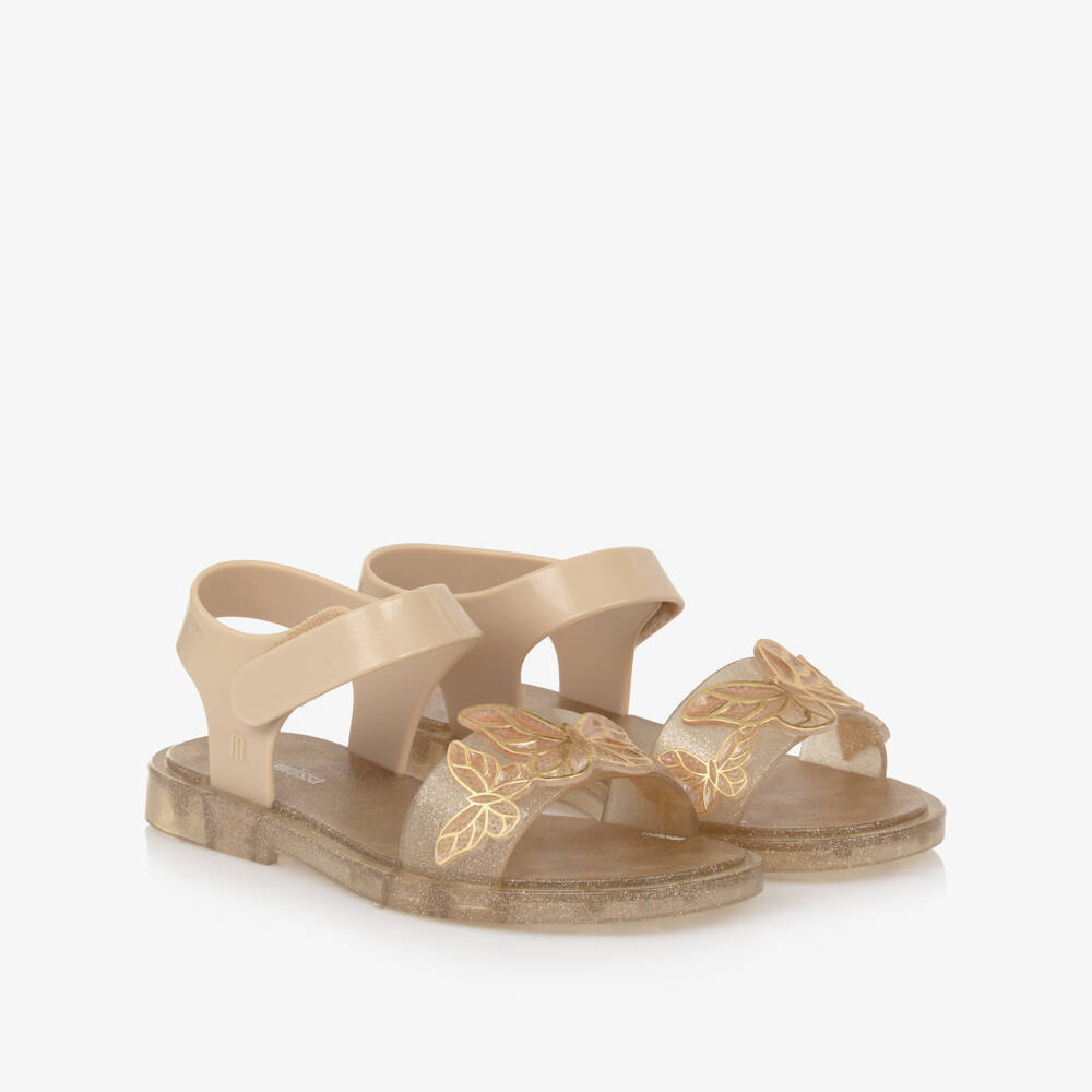 Mini Melissa-Girls Gold Butterfly Jelly Sandals | Childrensalon Outlet