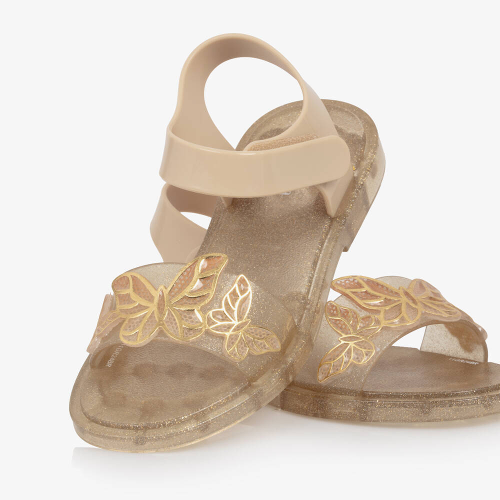 Mini Melissa-Girls Gold Butterfly Jelly Sandals | Childrensalon Outlet