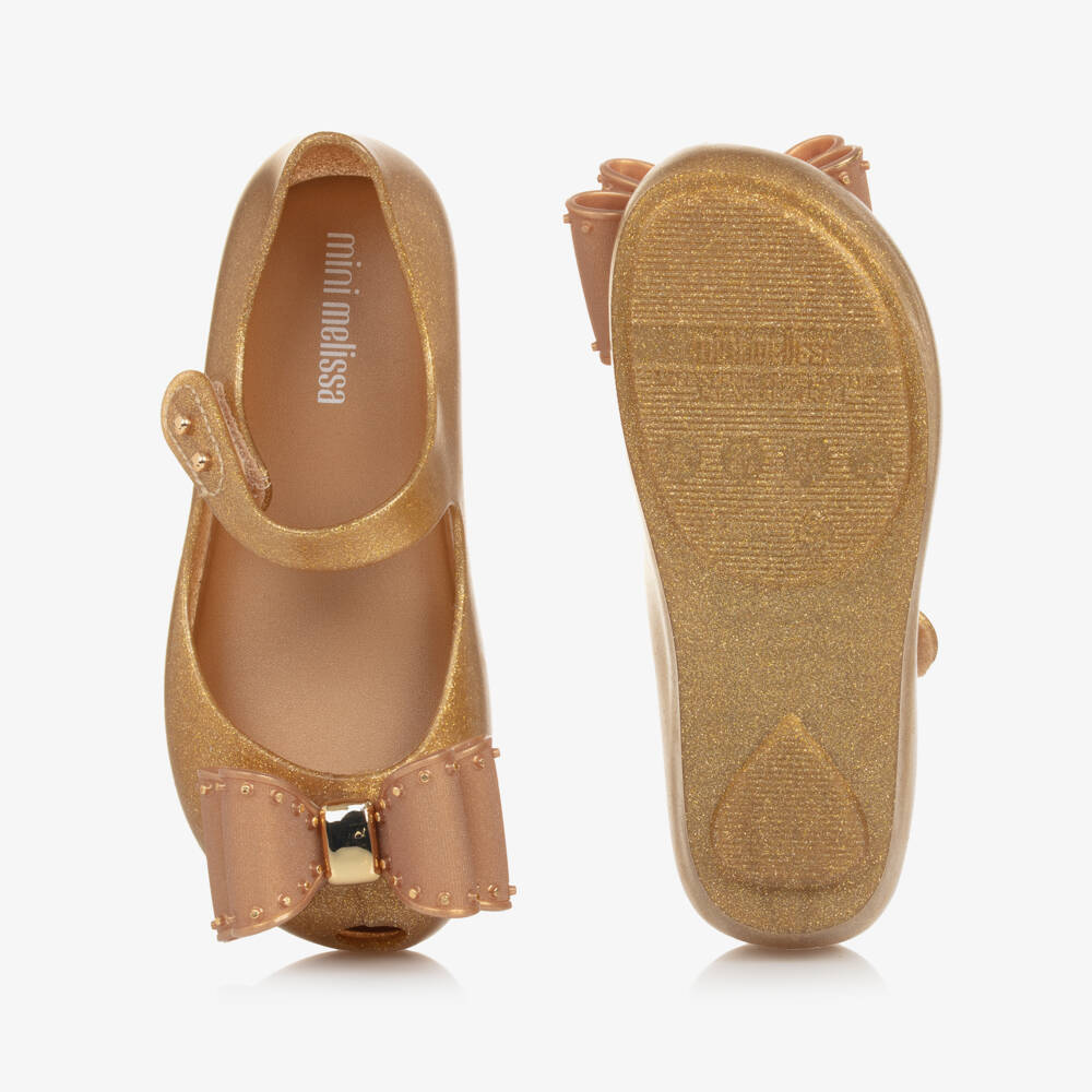 Mini Melissa-حذاء باليرينا ذهبي للبنات مع فيونكة | Childrensalon Outlet