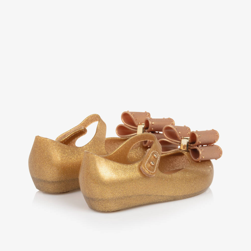 Mini Melissa-حذاء باليرينا ذهبي للبنات مع فيونكة | Childrensalon Outlet