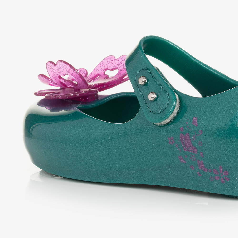 Mini Melissa Girls Green Pink Disney Jelly Ballerinas