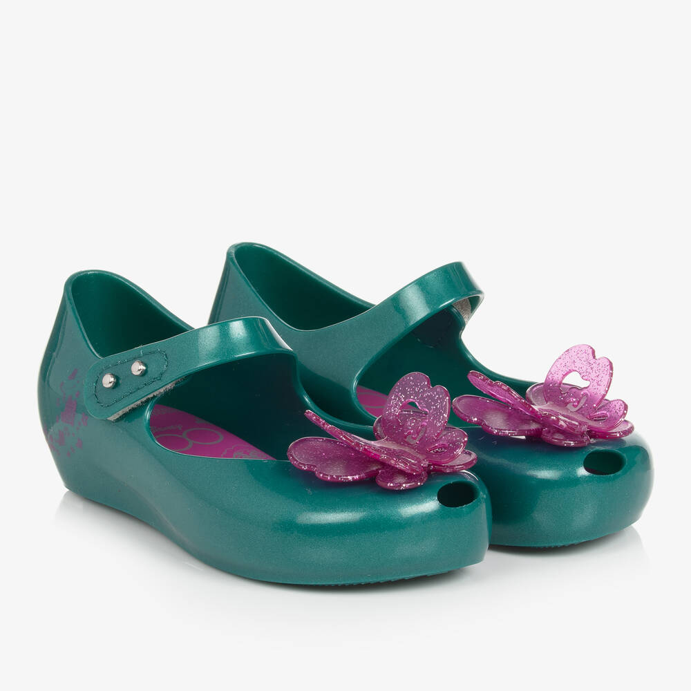 Mini Melissa - Girls Green & Pink Disney Jelly Ballerinas | Childrensalon
