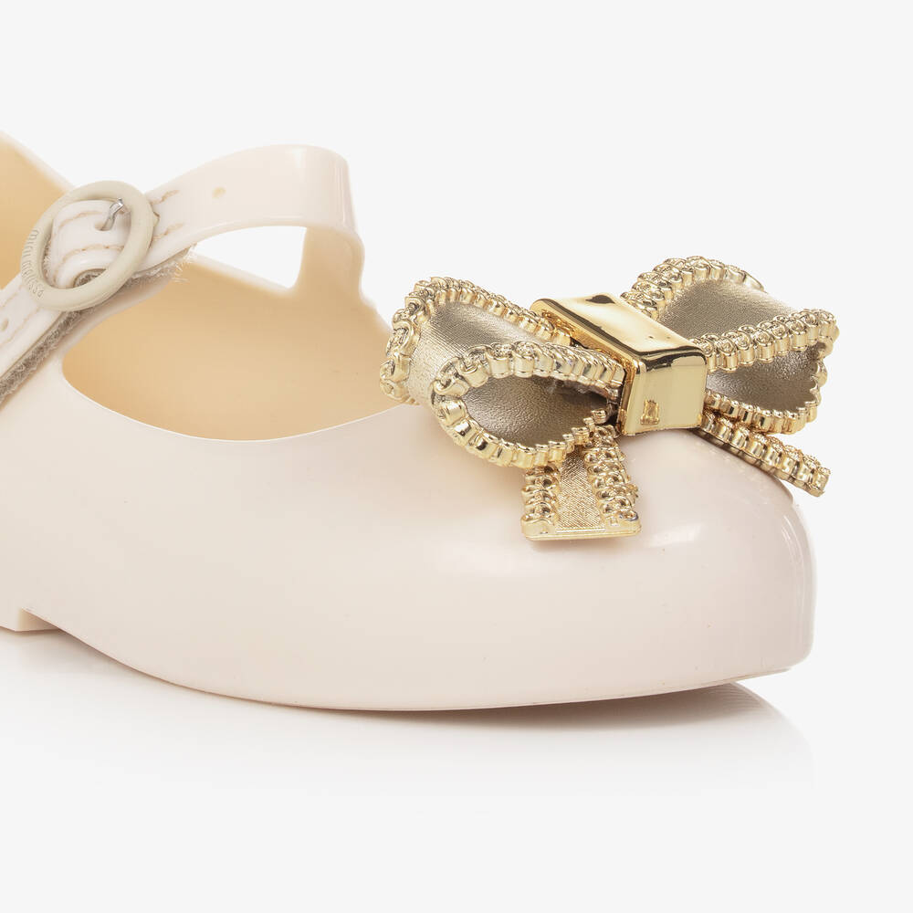 Mini Melissa Girls Ivory Bow Jelly Ballerinas
