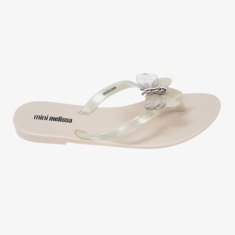 Mini Melissa Girls Ivory Bugs Jelly Flip Flops
