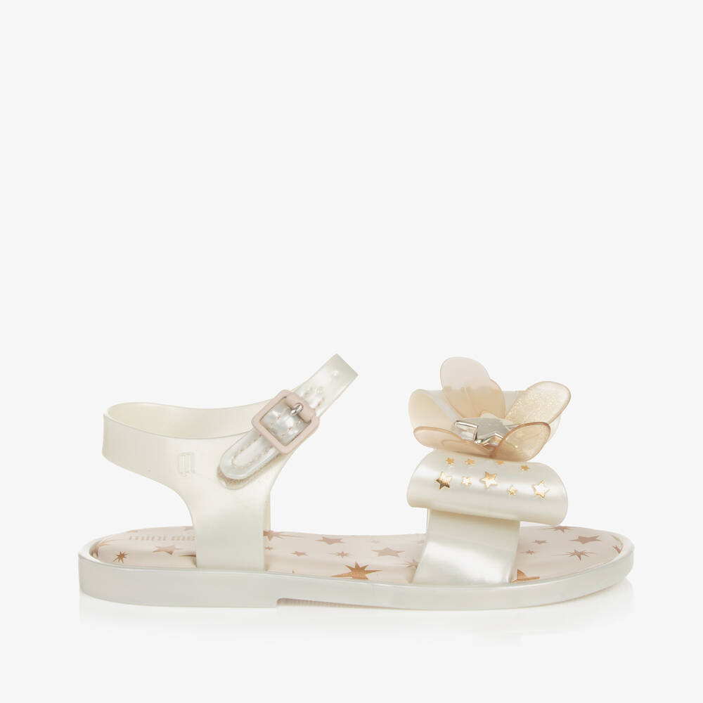 Mini Melissa Girls Ivory Gold Star Bow Sandals