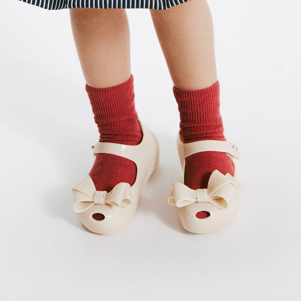 Mini Melissa-Girls Ivory Jelly Bar Shoes with Bow Detail | Childrensalon Outlet