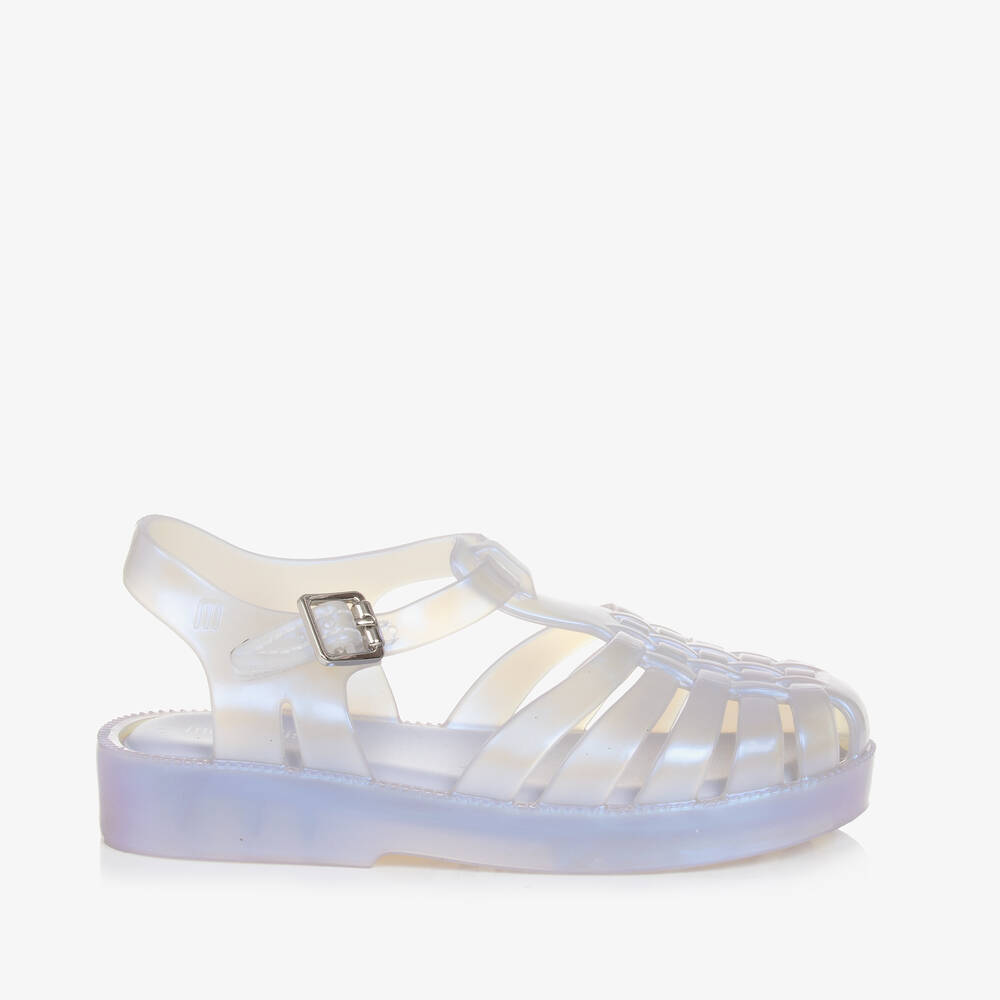 Mini Melissa Girls Ivory Pearlescent Blue Jelly Sandals Childrensalon Outlet