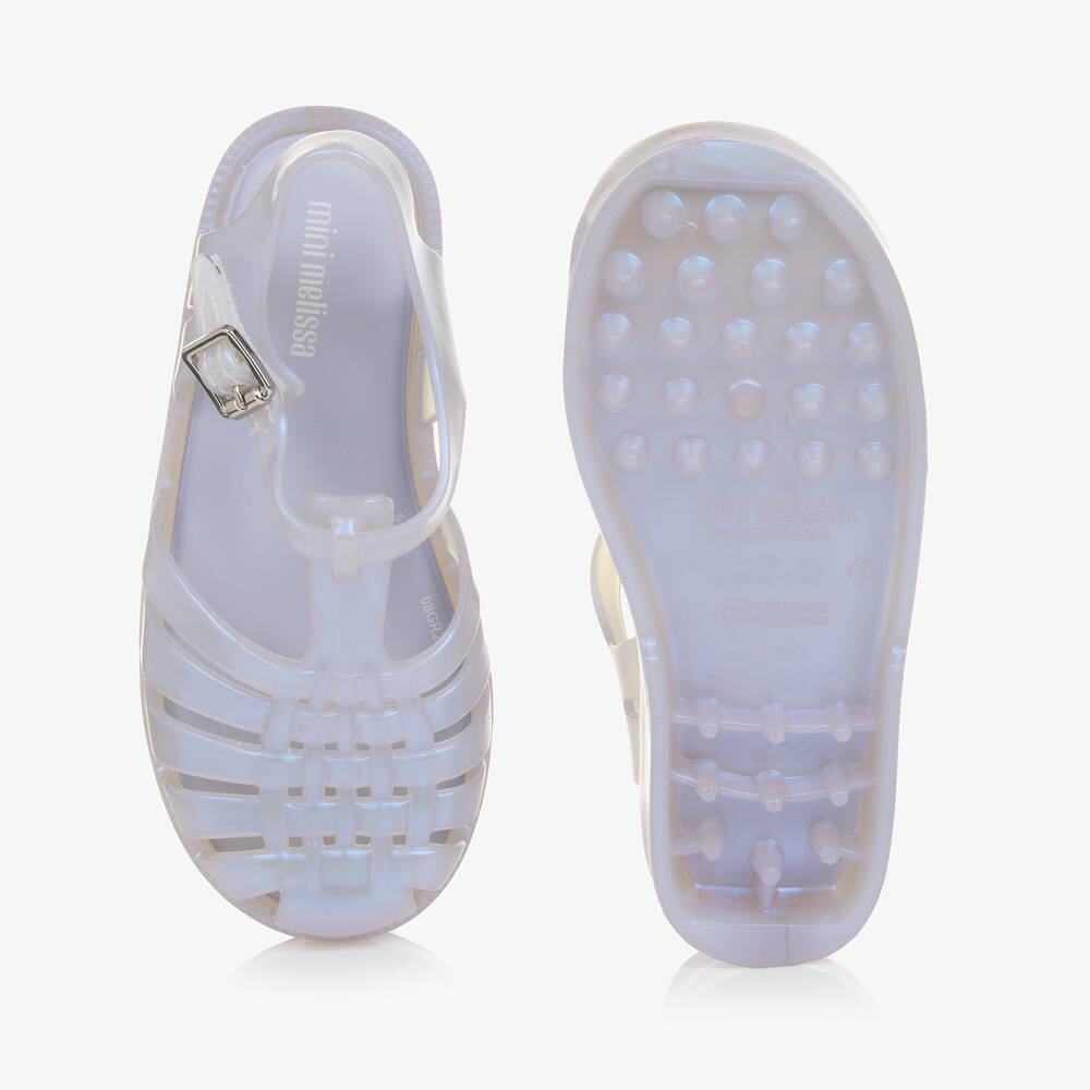 Mini Melissa-Girls Ivory & Pearlescent Blue Jelly Sandals | Childrensalon Outlet