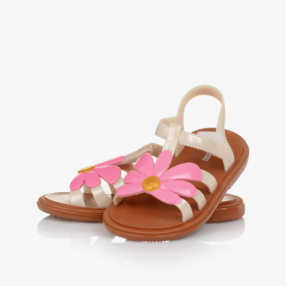 Mini Melissa-Girls Ivory & Pink Daisy Jelly Sandals | Childrensalon Outlet