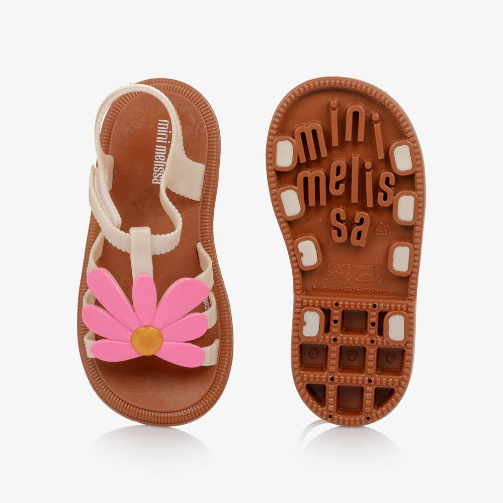 Mini Melissa-Girls Ivory & Pink Daisy Jelly Sandals | Childrensalon Outlet