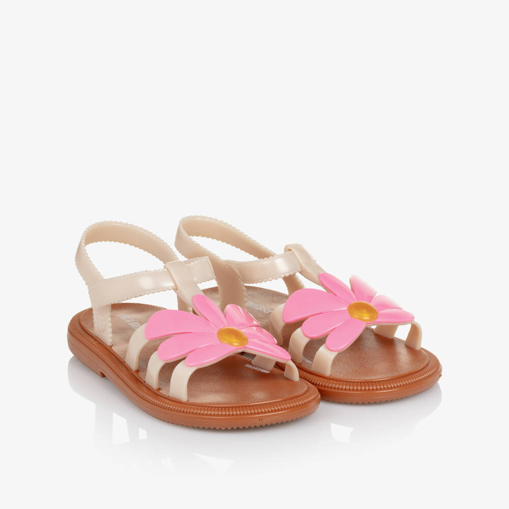 Mini Melissa-Girls Ivory & Pink Daisy Jelly Sandals | Childrensalon Outlet