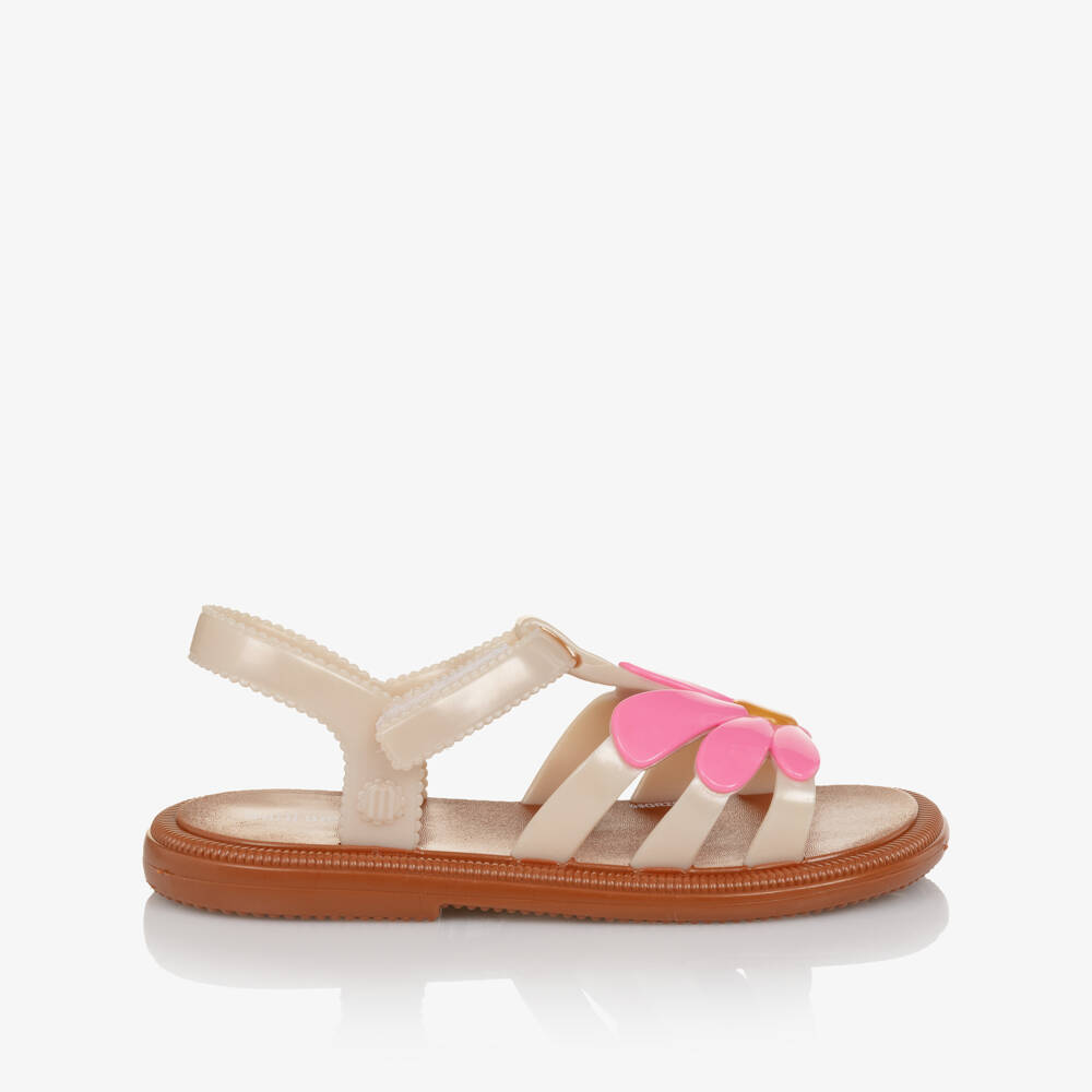 Mini Melissa-Girls Ivory & Pink Daisy Jelly Sandals | Childrensalon Outlet
