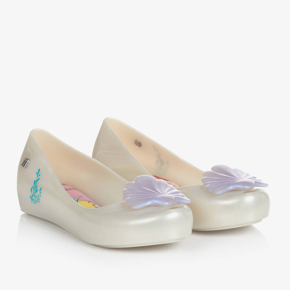 Mini Melissa - Girls Ivory Shell Disney Jelly Ballerinas | Childrensalon