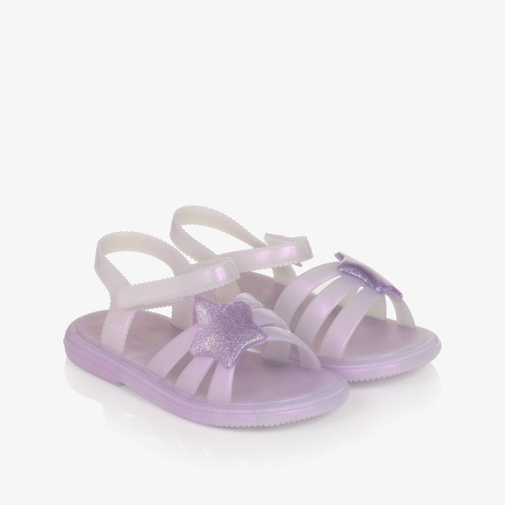 Mini Melissa-Girls Lilac Jelly Sandals with Glittery Star | Childrensalon Outlet