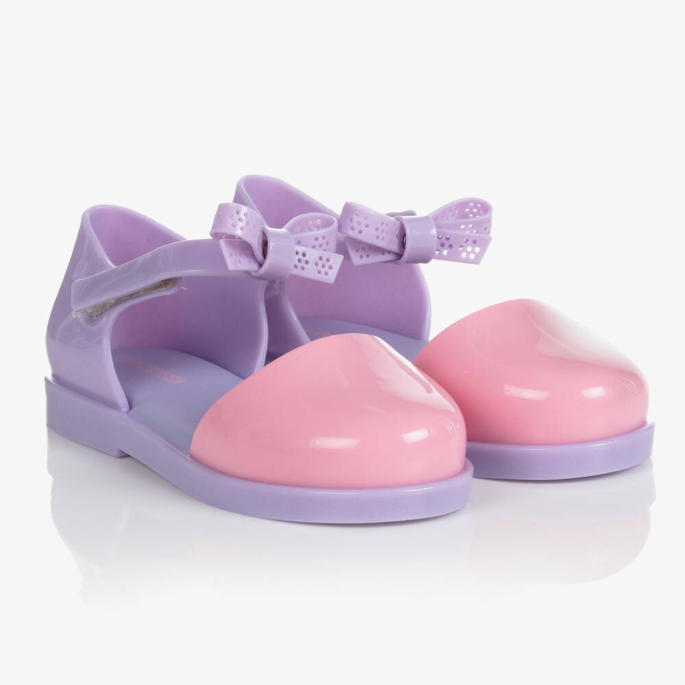 Mini Melissa - Розово-фиолетовые резиновые туфли с бантиками | Childrensalon