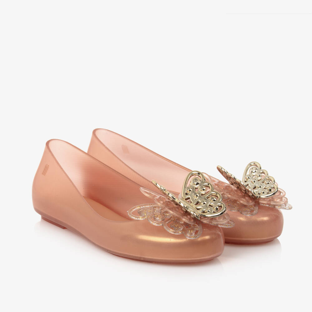 Mini Melissa-Girls Metallic Butterfly Ballerina Shoes | Childrensalon Outlet