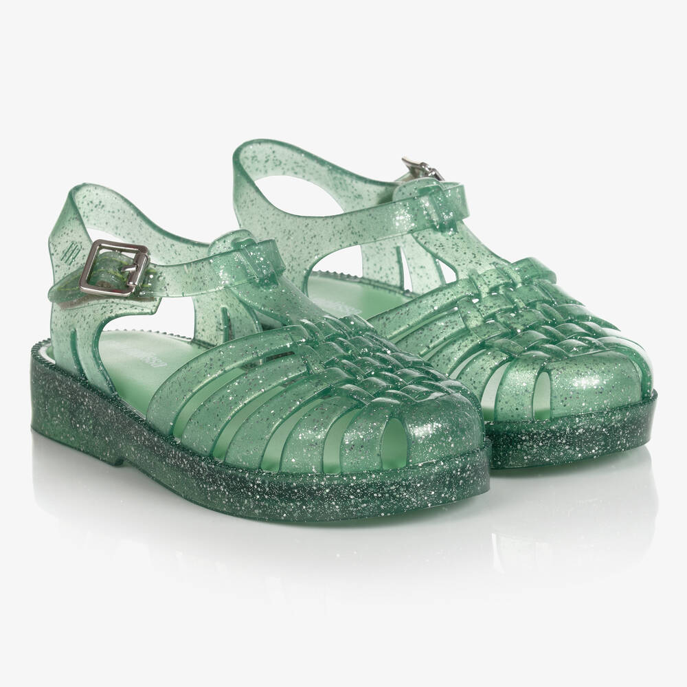 Mini Melissa - Girls Mint Glitter Jelly Shoes | Childrensalon