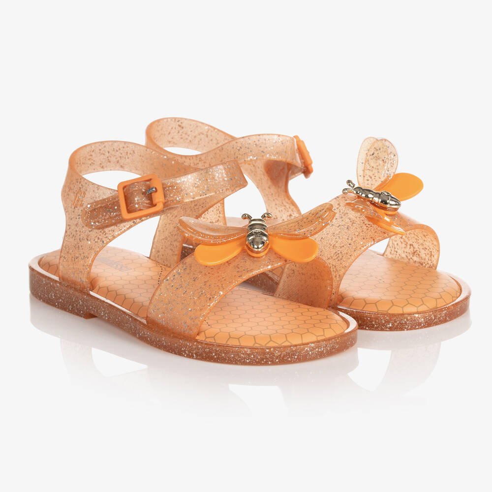 Mini Melissa - Girls Orange Gliitter Bugs Jelly Sandals | Childrensalon