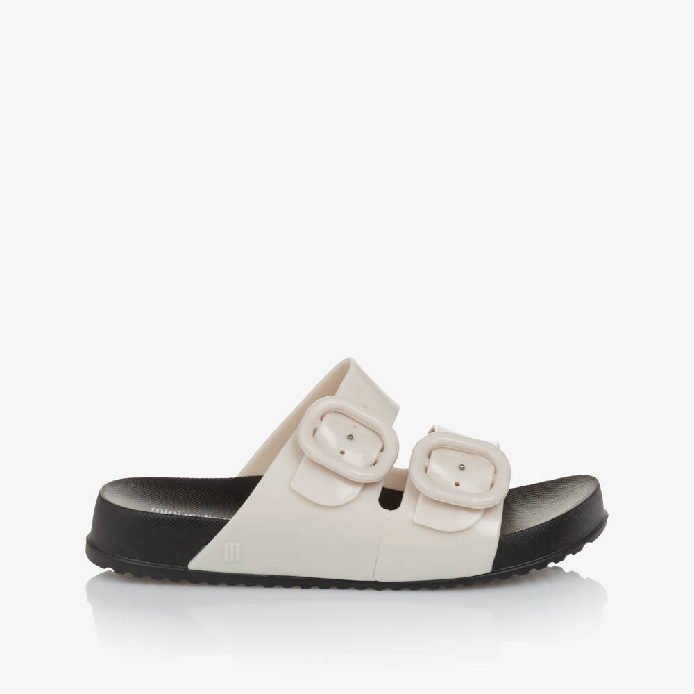 Mini Melissa-Girls Pale Beige & Black Jelly Sliders | Childrensalon Outlet