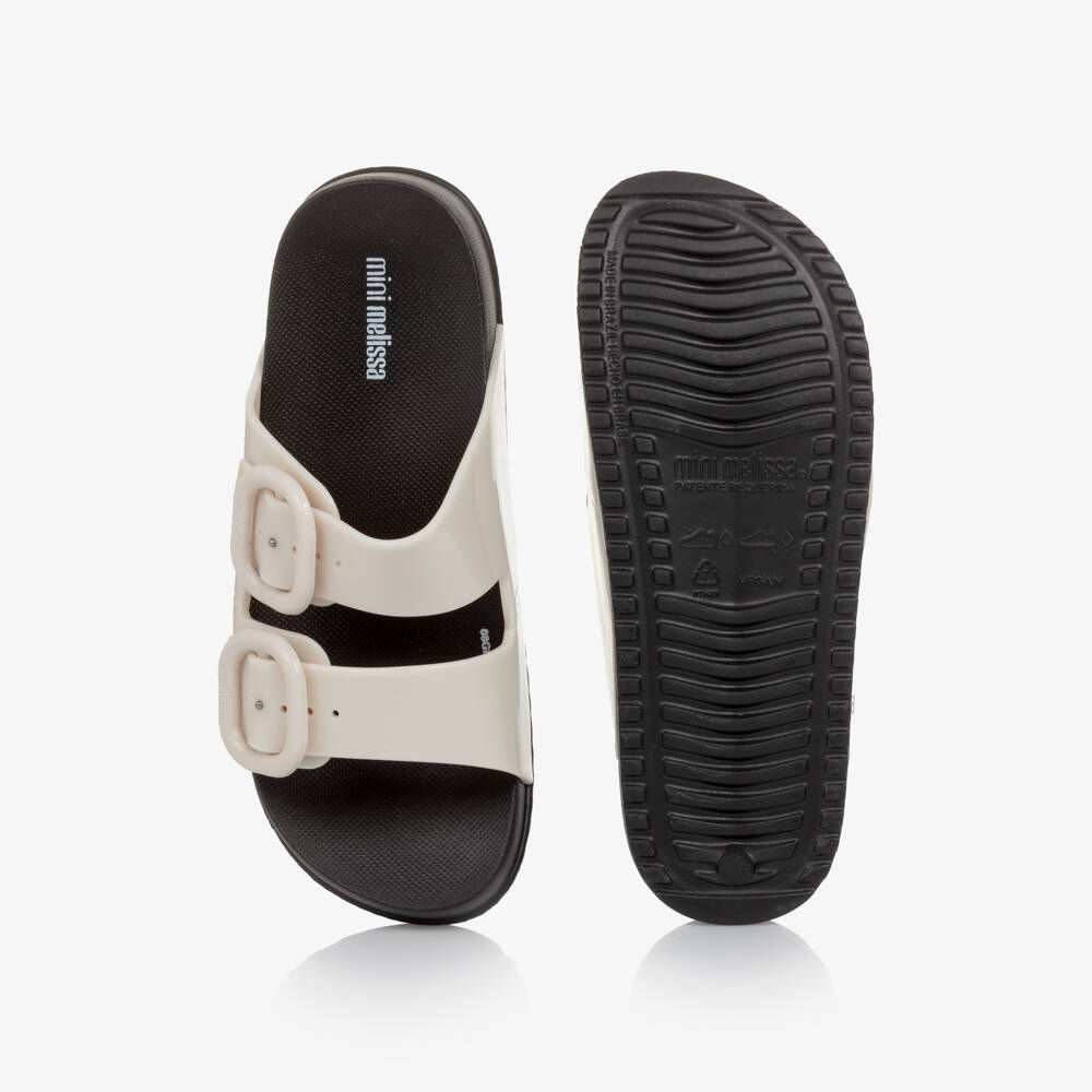Mini Melissa-Girls Pale Beige & Black Jelly Sliders | Childrensalon Outlet