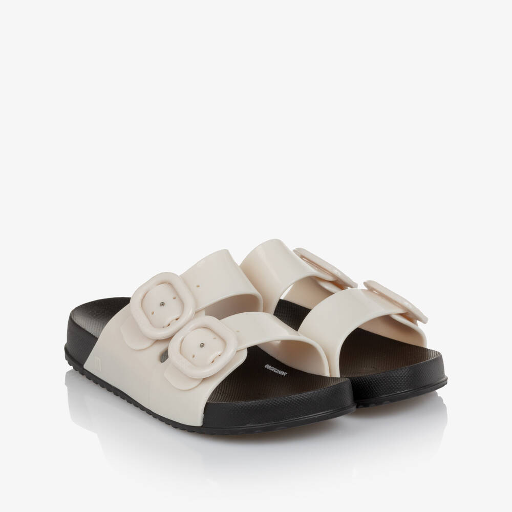 Mini Melissa-Girls Pale Beige & Black Jelly Sliders | Childrensalon Outlet