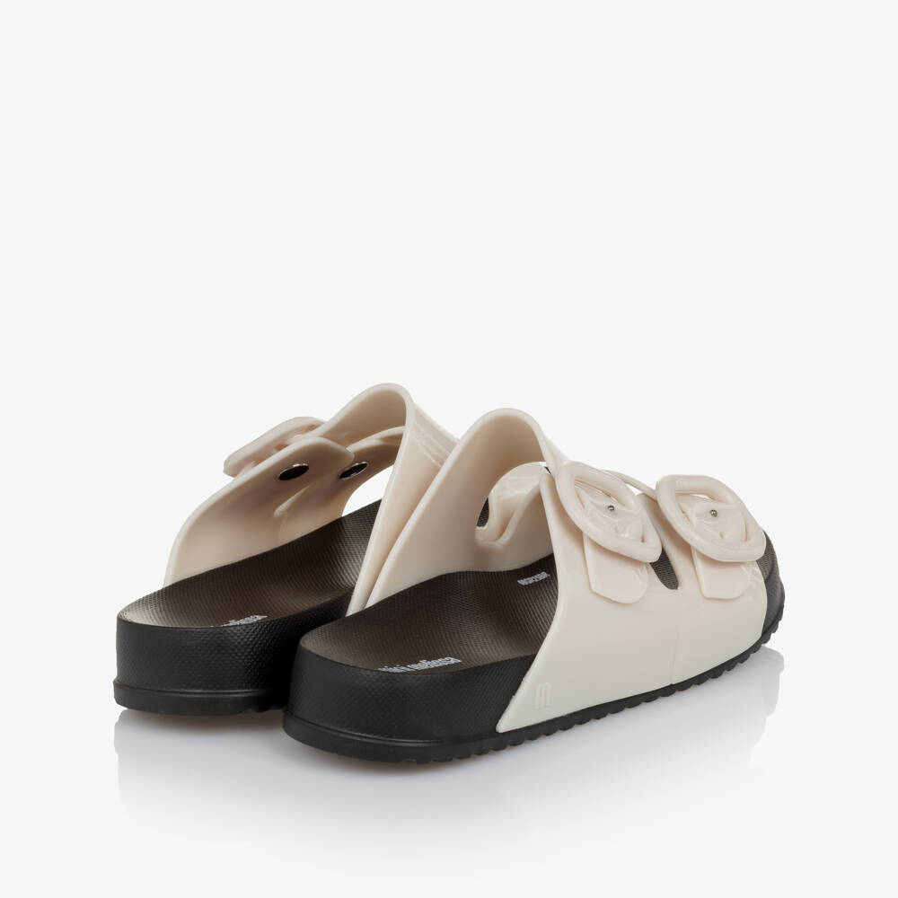 Mini Melissa-Girls Pale Beige & Black Jelly Sliders | Childrensalon Outlet