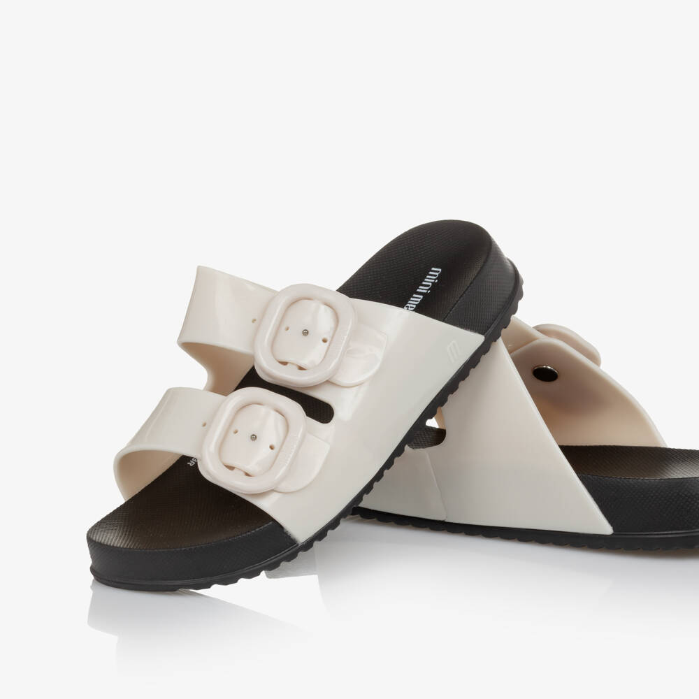 Mini Melissa-Girls Pale Beige & Black Jelly Sliders | Childrensalon Outlet