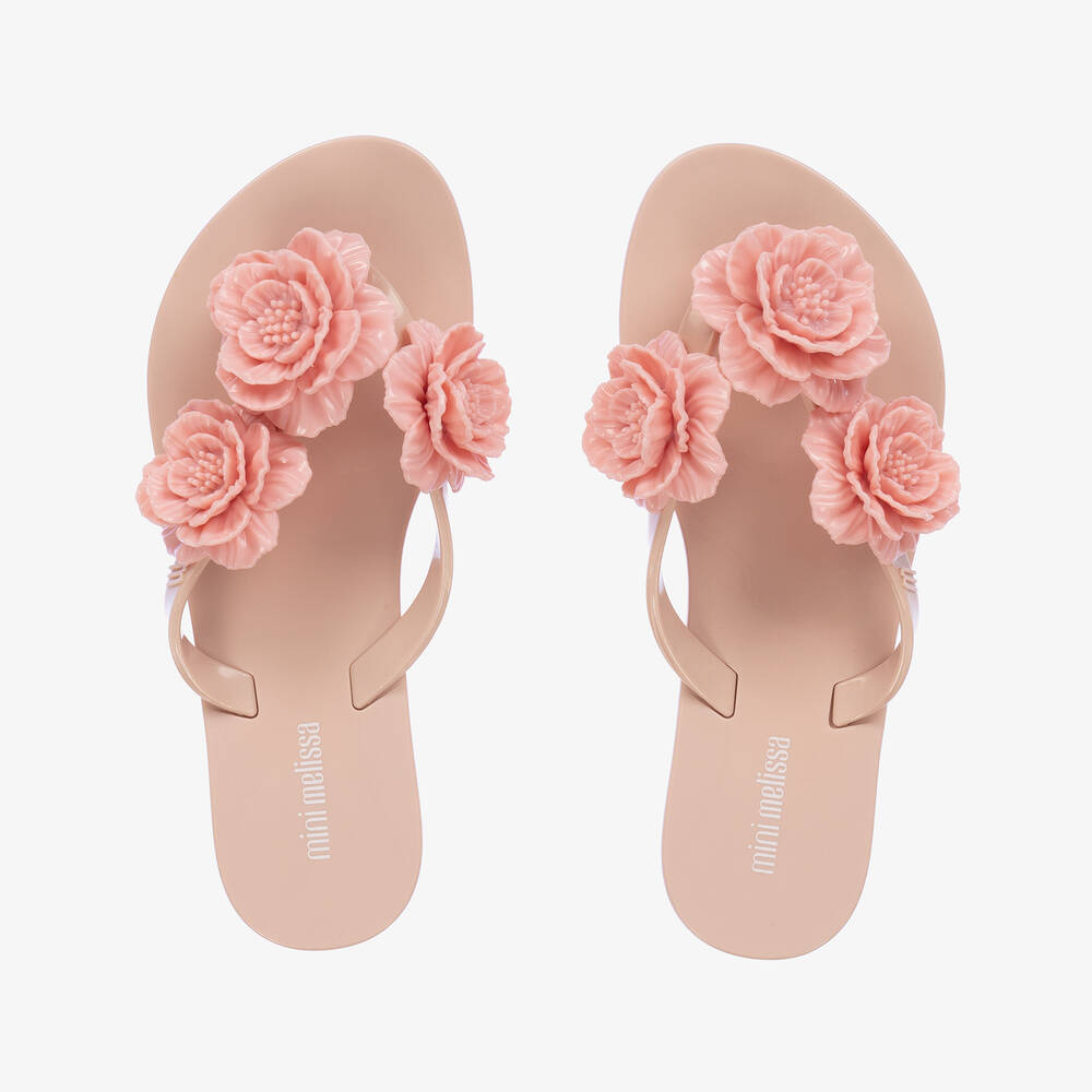 Girls Pink Floral Flip Flops
