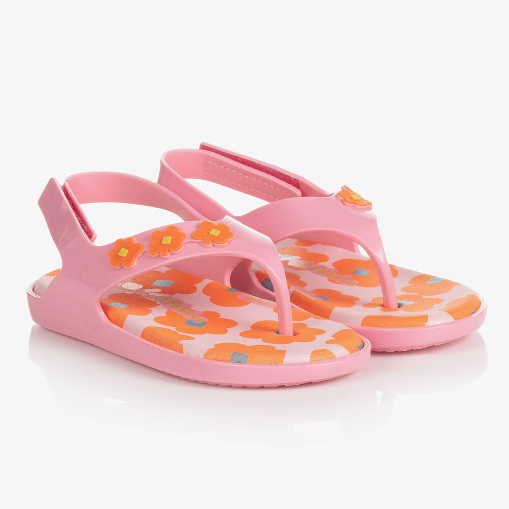 Mini Melissa - Girls Pink Flowers Jelly Sandals | Childrensalon