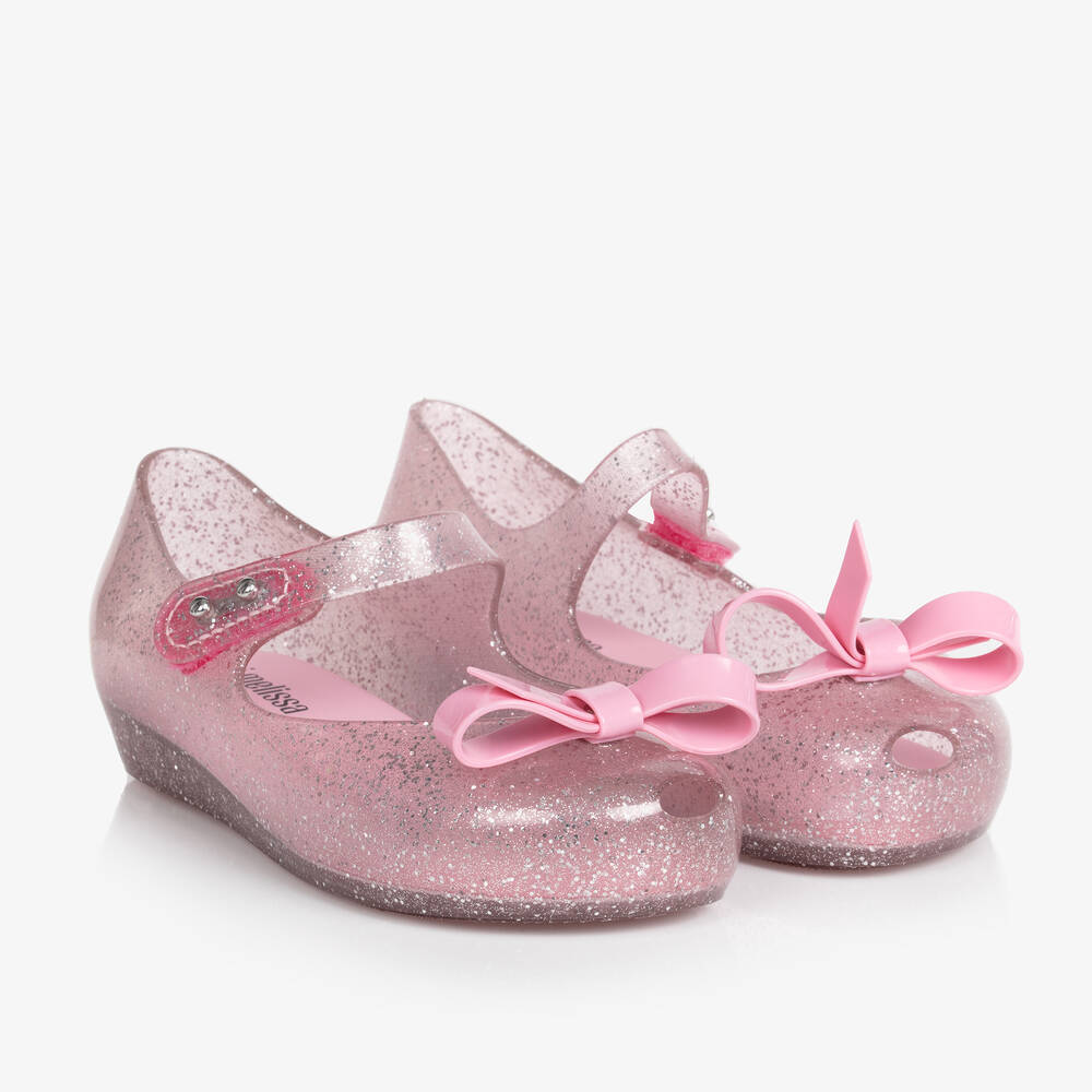 Mini Melissa - Розовые блестящие балетки с бантиками | Childrensalon