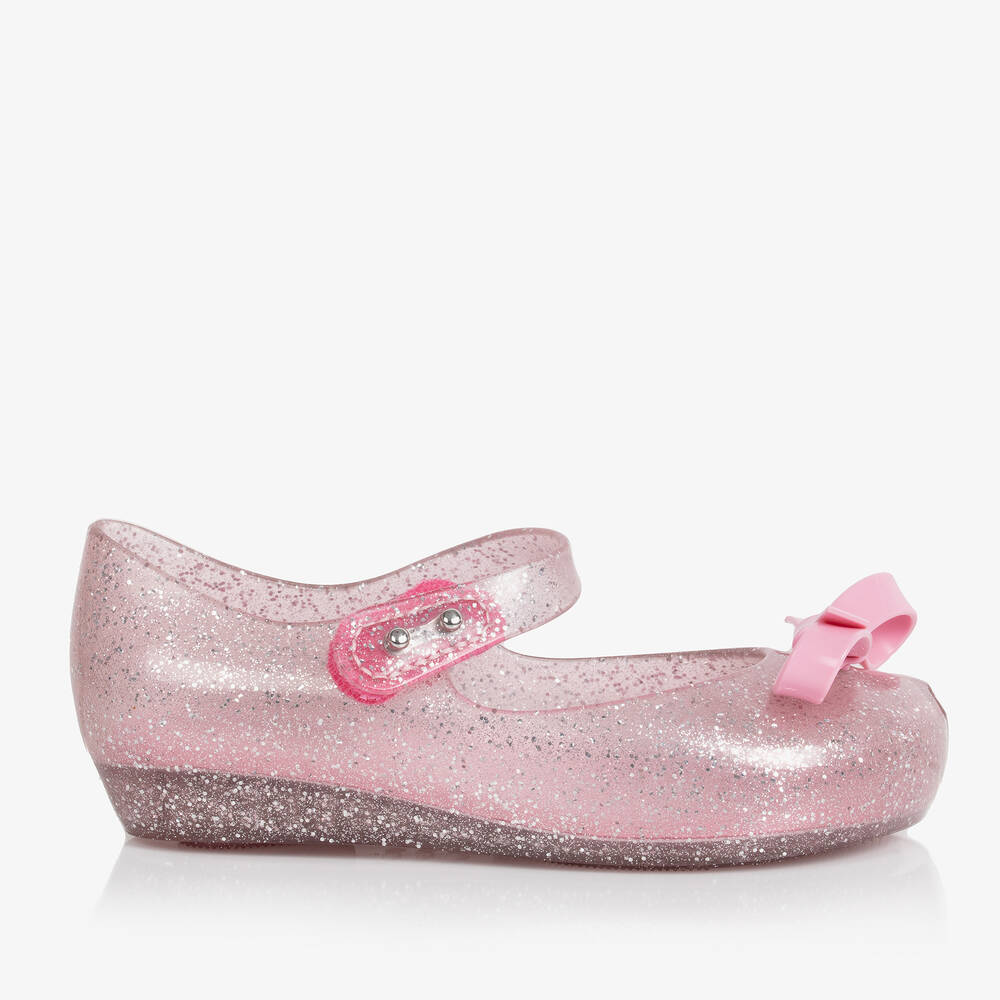 Mini Melissa Girls Pink Glitter Bow Ballerinas Childrensalon