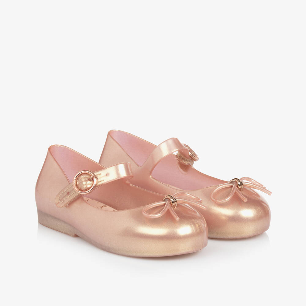Mini Melissa-Girls Pink Glitter Bow Slip-ons | Childrensalon Outlet