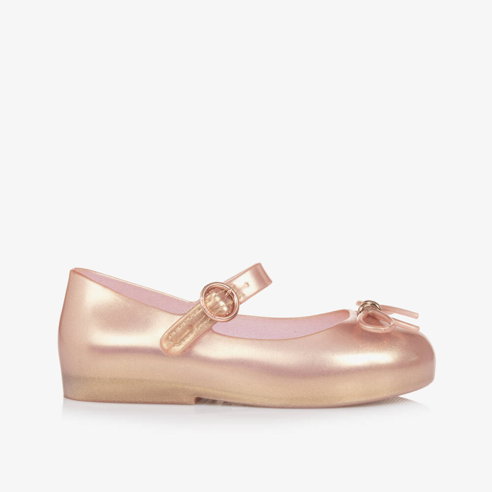 Mini Melissa-Girls Pink Glitter Bow Slip-ons | Childrensalon Outlet