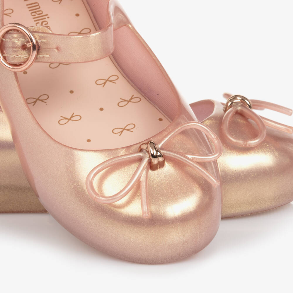 Mini Melissa-Girls Pink Glitter Bow Slip-ons | Childrensalon Outlet