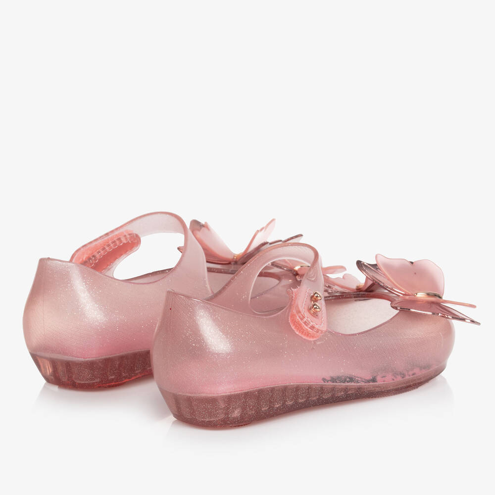 Mini Melissa-Girls Pink Glitter Butterfly Jelly Shoes | Childrensalon Outlet